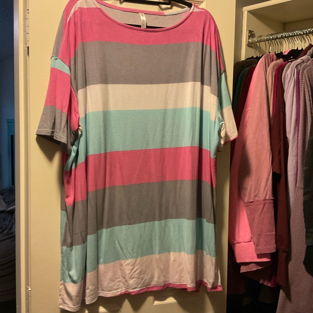 Emerald Pink and Gray Striped Top